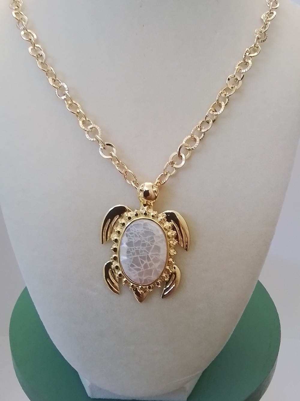 Gold Turtle Pendant Necklace with Abalone Shell